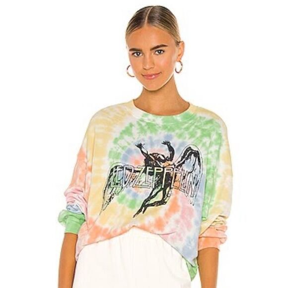 Daydreamer Revolve Led Zeppelin Ic Tie Dye Sweatshirt in Fad Neon Tie Dye-EE2 - Picture 1 of 5